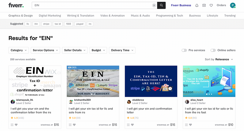 การใช้ Fiverr ในการขอ EIN เพื่อใช้เป็นเอกสารยืนยันที่อยู่ US